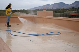 Power-washing roof for renovation
