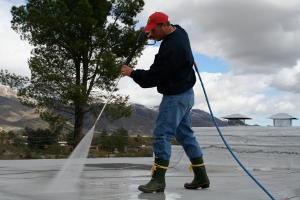 Power-washing roof for renovation